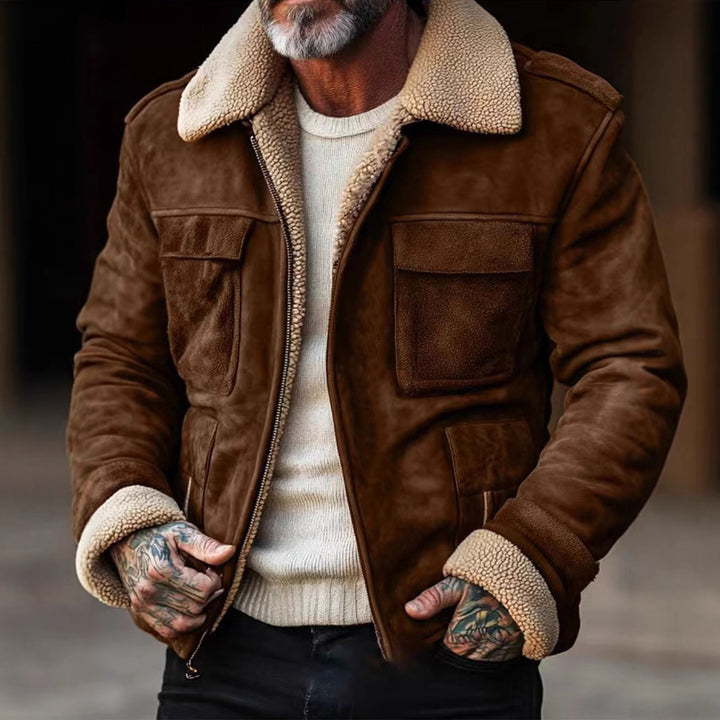 Herren nan Aviator-Lederjacke mit Lammfellimitat-Futter, aufgesetzten Brusttaschen und Reißverschluss Echo Archiv