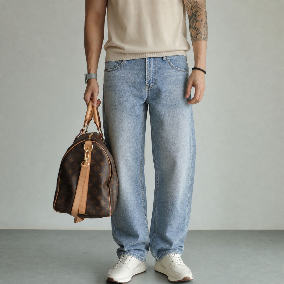 Damen Weite Jeans mit hohem Bund und geradem Bein Echo Archiv