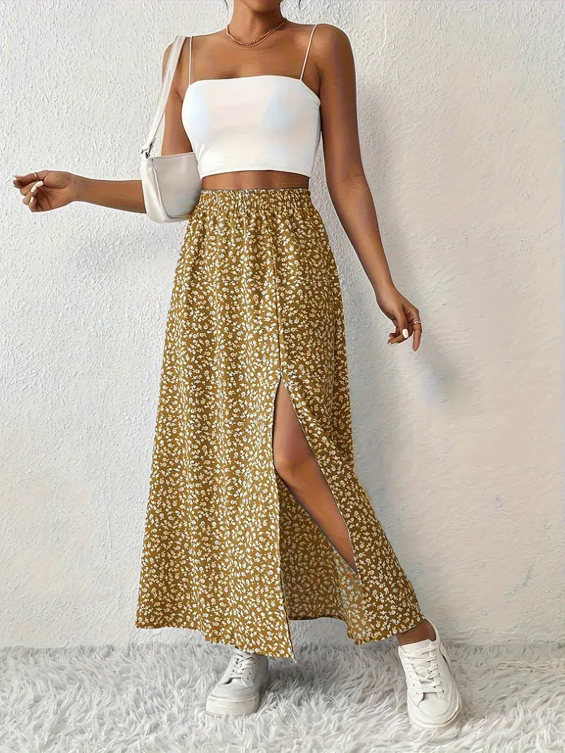 Damen Maxirock mit elegantem Schlitz und floralem Muster Echoarchiv