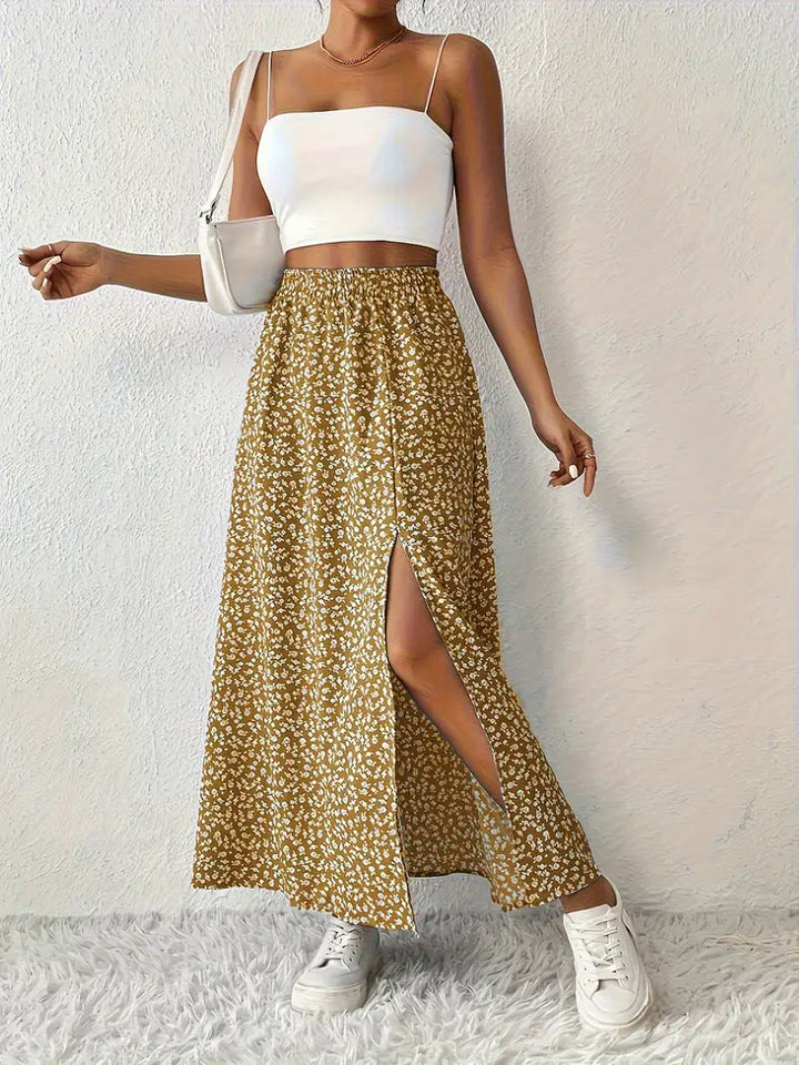 Damen Maxirock mit elegantem Schlitz und floralem Muster Echoarchiv