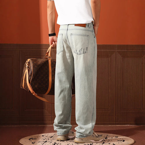 Herren lässige Denim-Hose mit weitem Bein und trendiger Waschung Echoarchiv