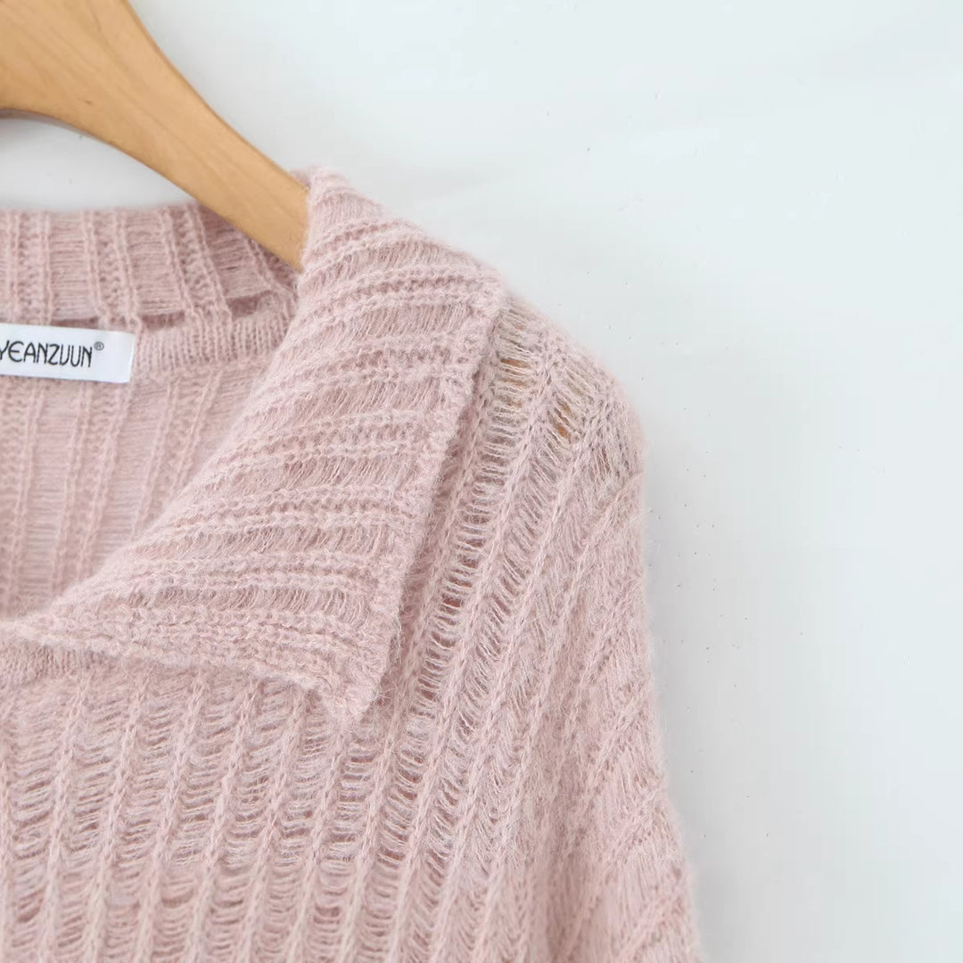 Damen Grob gestrickte Oversize‑Strickjacke mit Hemdkragen und Knopfleiste Echoarchiv