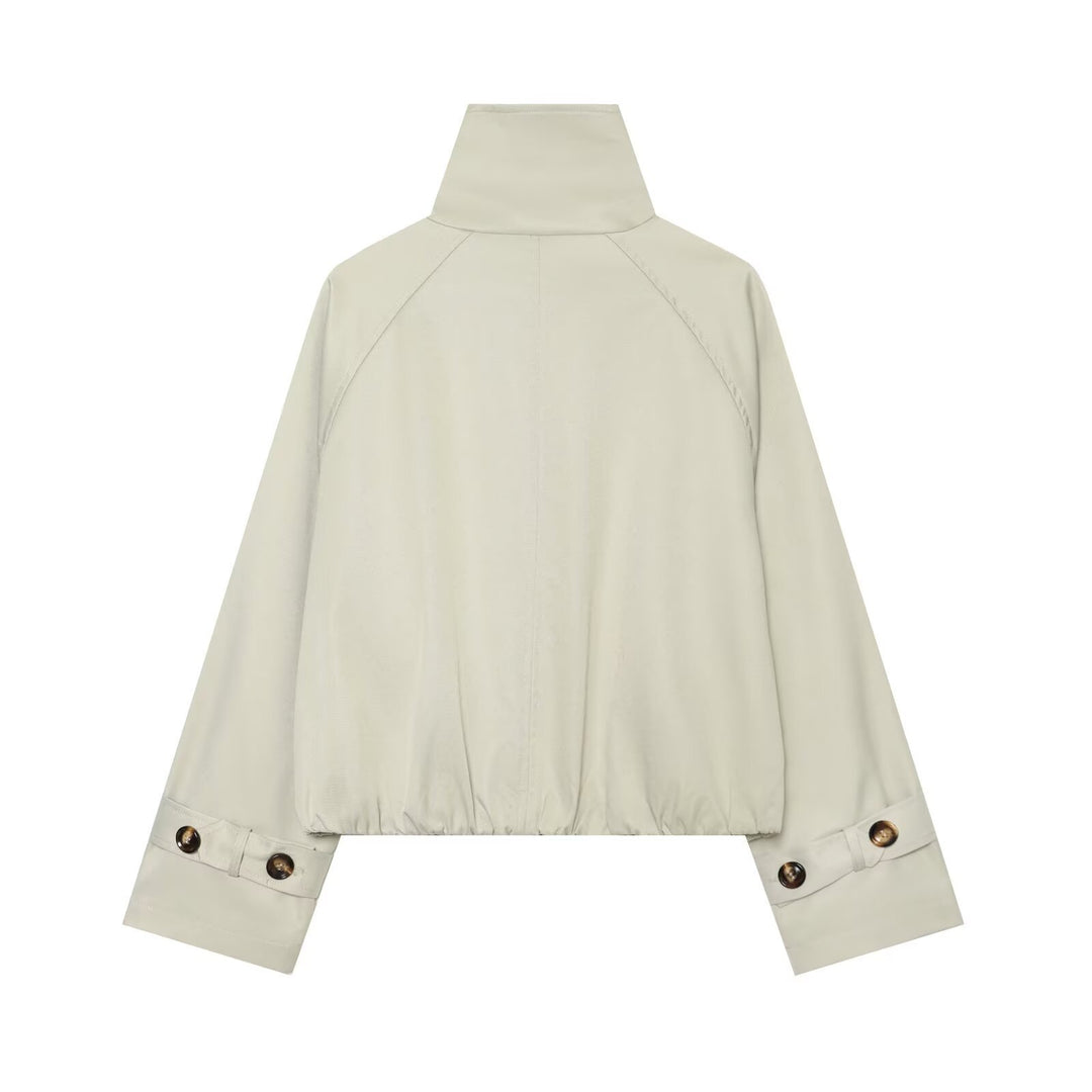 Damen Cropped-Trenchcape mit hohem Funnelkragen und Schulterriegeln Echoarchiv