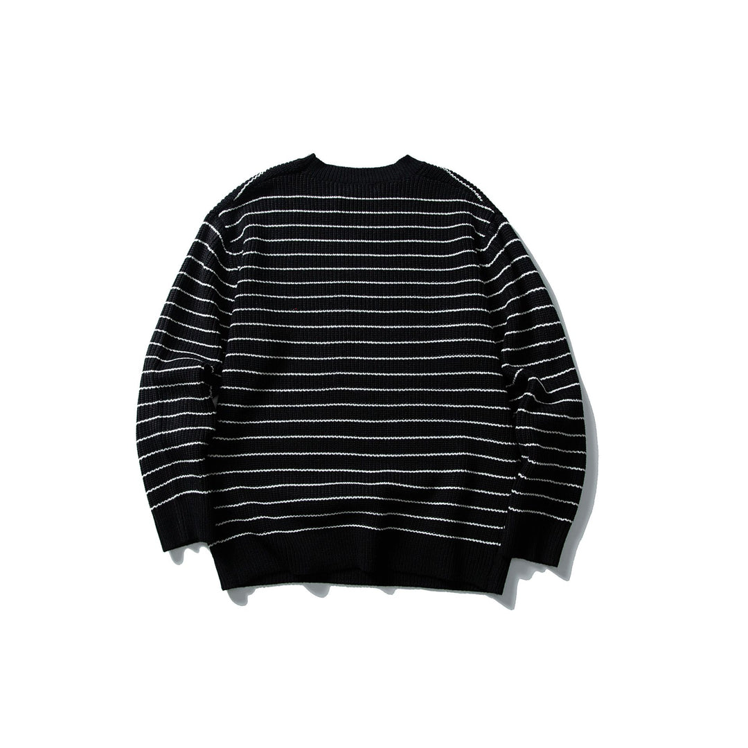 Unisex Gestreifter Strickpullover im Breton‑Look mit grober Rippstruktur und Rundhalsausschnitt Echoarchiv