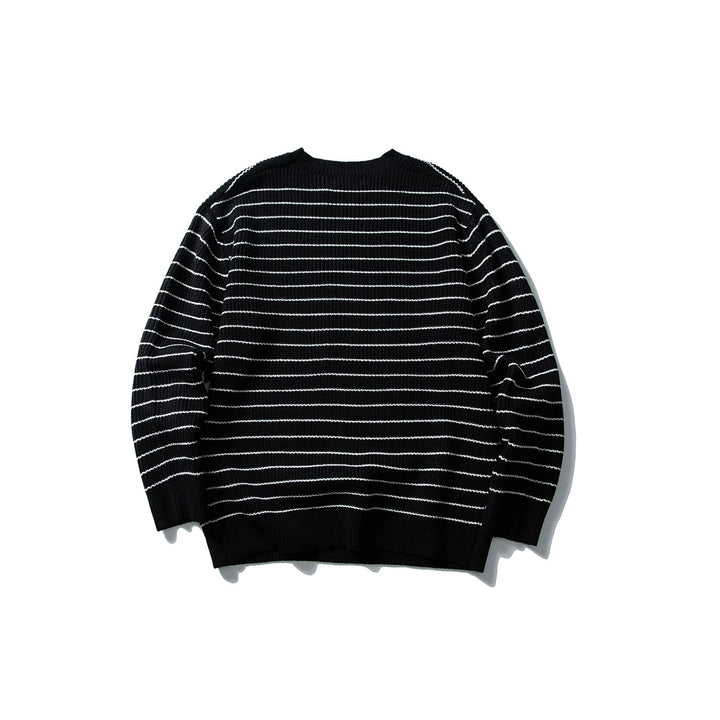 Unisex Gestreifter Strickpullover im Breton‑Look mit grober Rippstruktur und Rundhalsausschnitt Echoarchiv