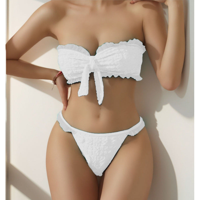 Damen Bandeau-Bikini mit modischen Rüschendetails und verstellbarem Knotendesign Echo Archiv