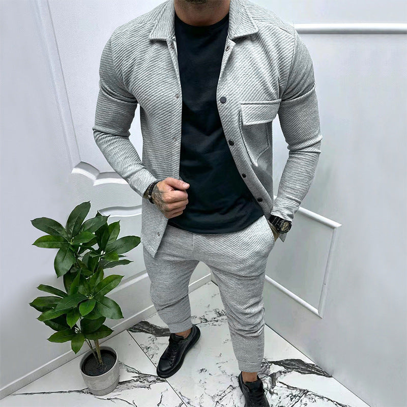 Herren Strukturiertes Jersey-Freizeitset mit Overshirt und Tapered Jogginghose Echoarchiv