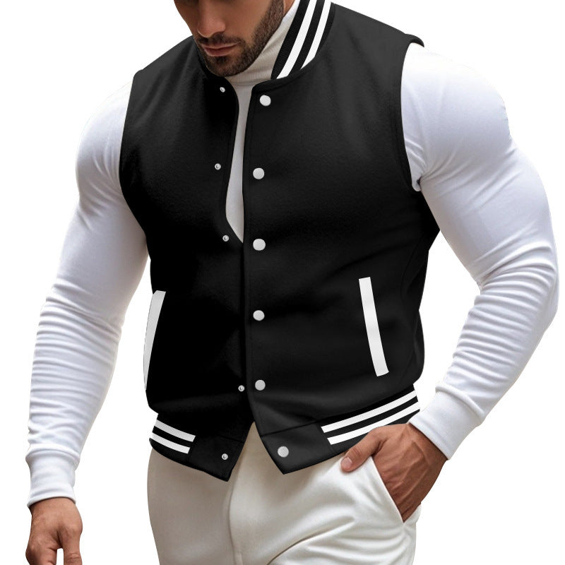 Herren sportliche Collegejacke mit Druckknöpfen und Streifen Echoarchiv