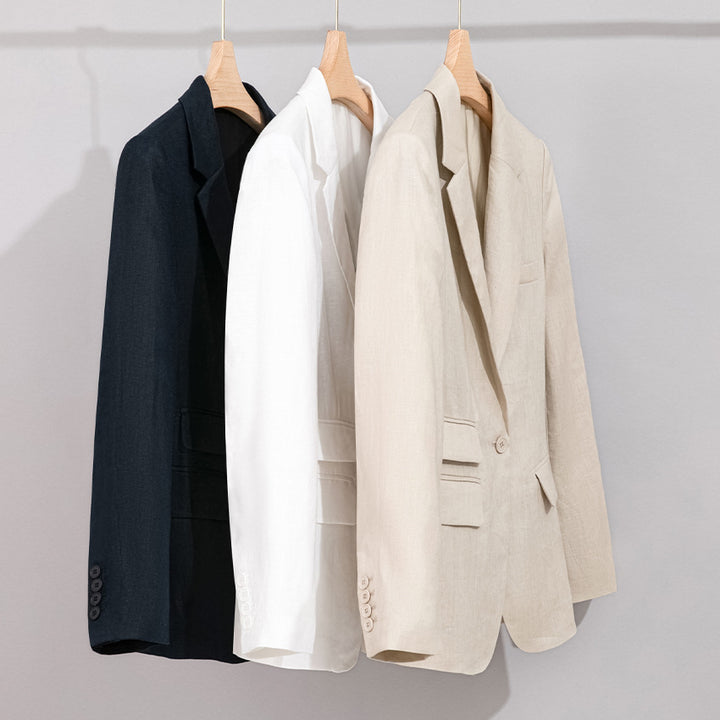 Damen Sommerlicher Leinen‑Mix Blazer mit taillierter Silhouette und Pattentaschen Echoarchiv