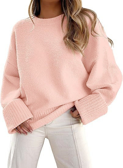 Damen Oversize Bouclé-Strickpullover mit überschnittener Schulter und breiten Bündchen – Mavelle