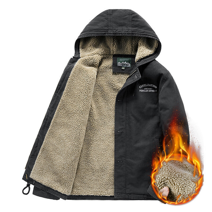 Herren Outdoor-Canvasjacke mit Voll-Sherpa-Innenfutter, Kapuze und Thermo-Isolierung Echo Archiv