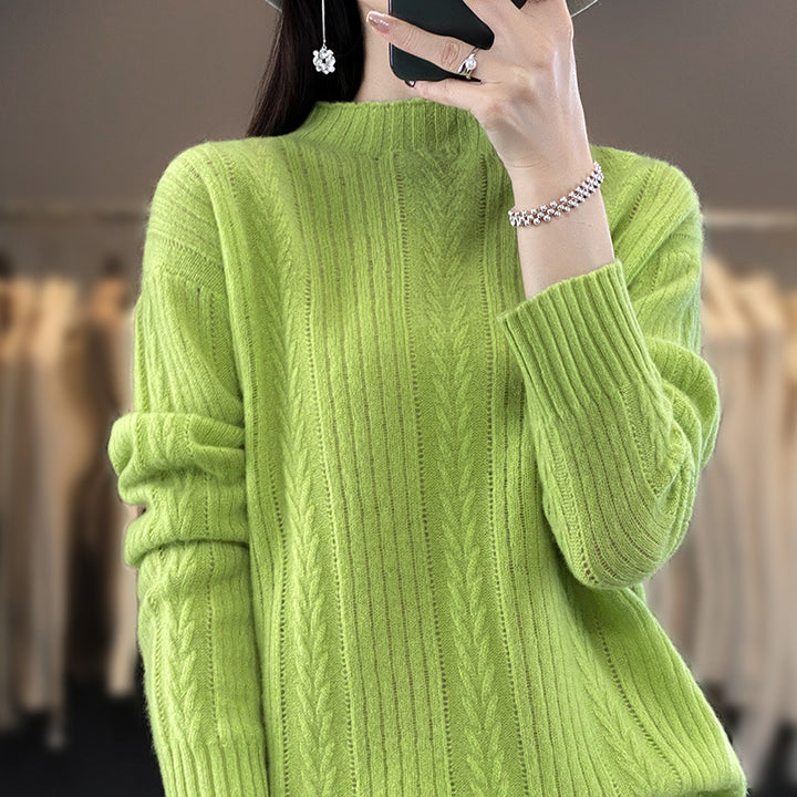 Damen Kaschmirähnlicher Feinstrick-Mockneckpullover mit Ajour‑Zopfmuster und lässiger Oversize‑Passform Echoarchiv