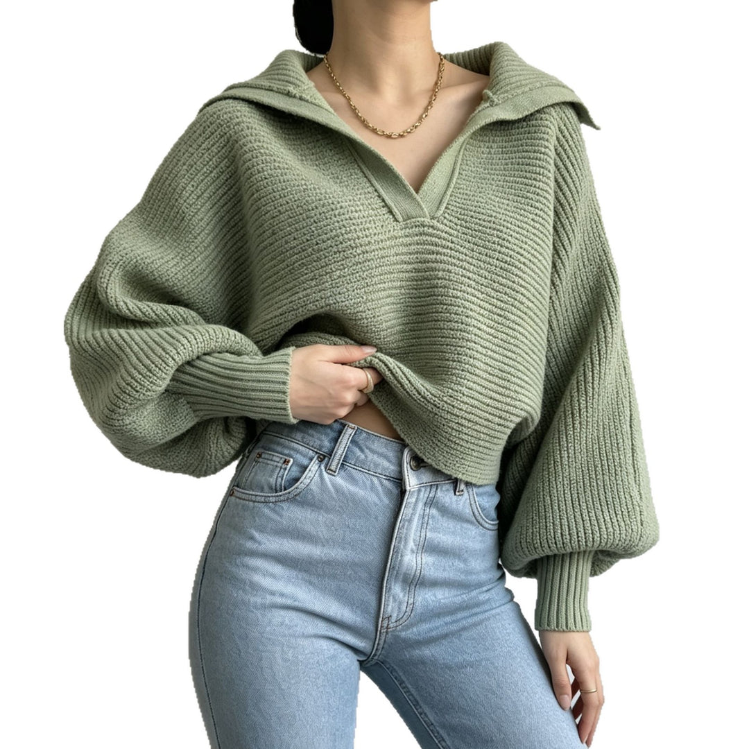 Damen Oversize-Strickpullover mit Matrosenkragen und tiefem V-Ausschnitt – Mavelle