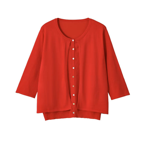 Damen Leichte Cardigan-Bluse mit Rundhalsausschnitt, Dreiviertelärmeln und verdeckter Knopfleiste Echo Archiv