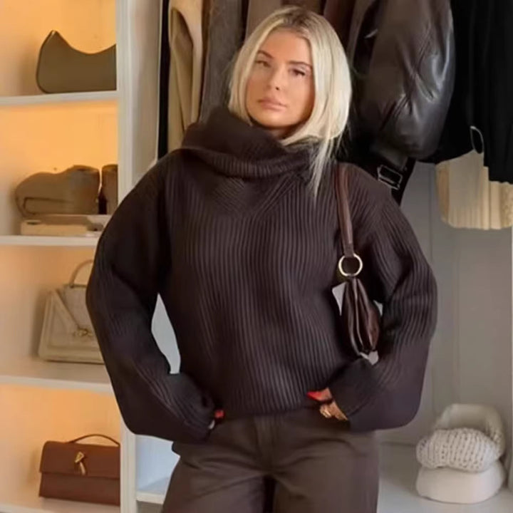 Damen Grobstrick-Pullover mit integriertem Schalkragen Echoarchiv