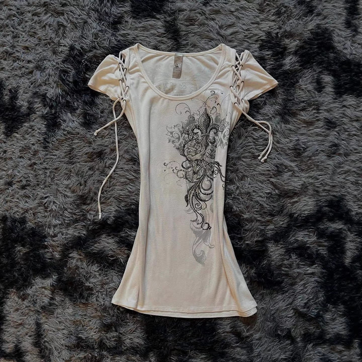 Damen Elegantes T-Shirt mit dekorativen Schnürdetails Echo Archiv