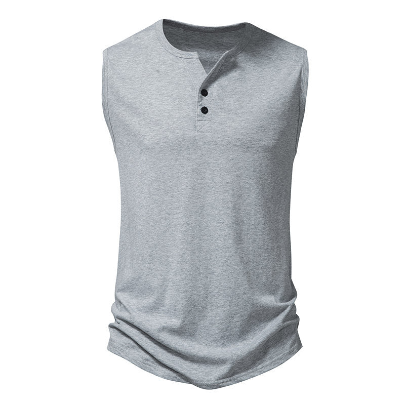 Herren ärmelloses Henley-Shirt mit modernem Knopfdesign Echoarchiv