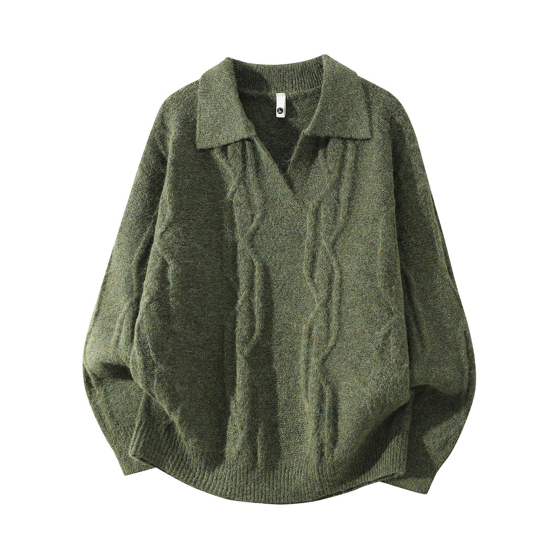 Damen Oversize Mohair‑Optik Zopfstrickpullover mit Polokragen und V‑Ausschnitt Echoarchiv
