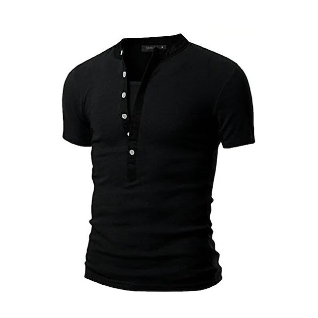 Herren Kurzarm-Henley-Shirt mit dekorativer Knopfleiste Echoarchiv
