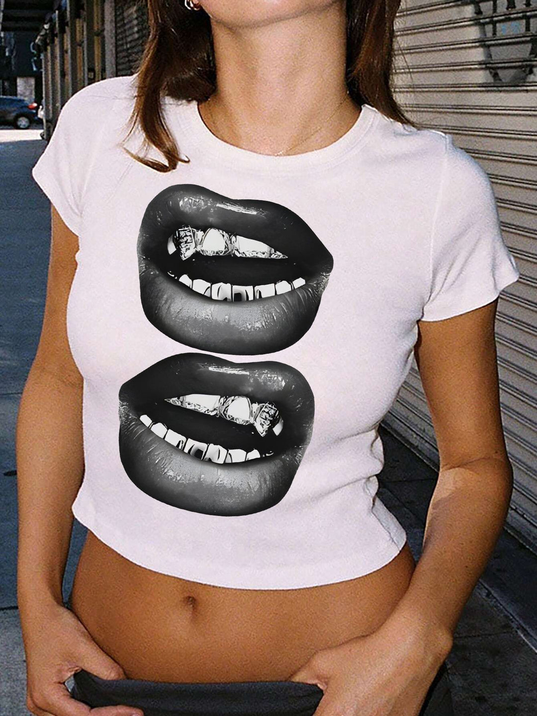 Damen Crop-T-Shirt mit kreativem Telefon-Design Echo Archiv