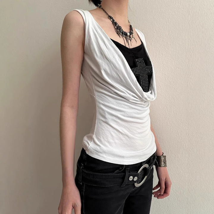 Damen elegantes Drapeetop mit Kreuzdetail Echo Archiv