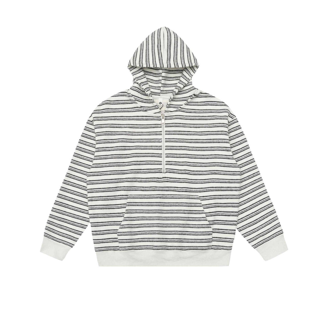 Unisex Gestreiftes Kapuzensweatshirt mit halbem Reißverschluss und Kängurutasche Echoarchiv