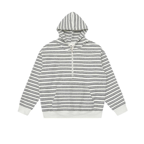Unisex Gestreiftes Kapuzensweatshirt mit halbem Reißverschluss und Kängurutasche Echoarchiv