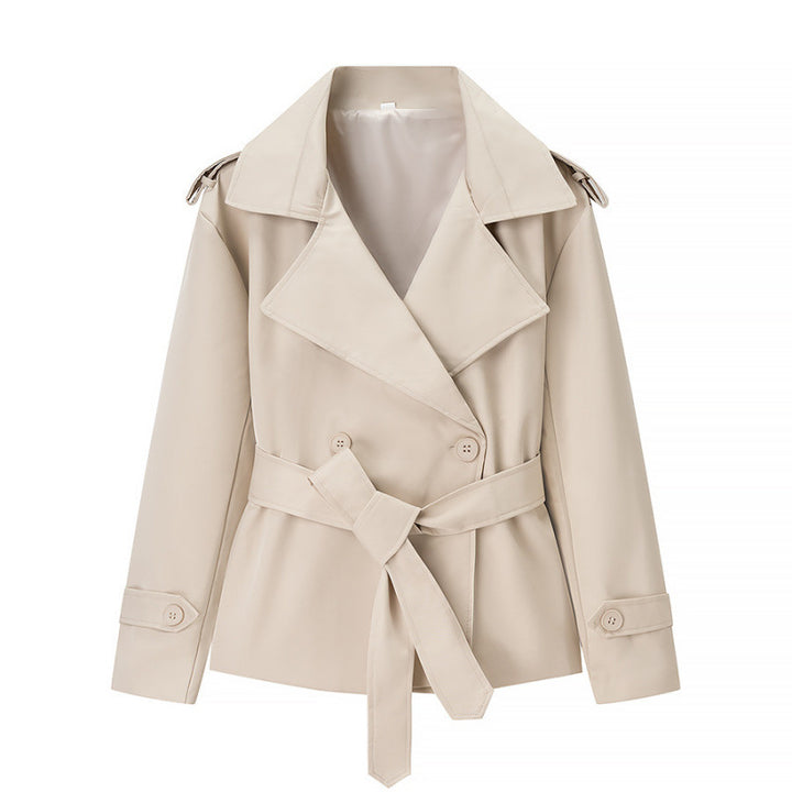 Damen 50+ kurzer Taillen-Trenchblazer mit Bindegürtel und weitem Revers Echo Archiv