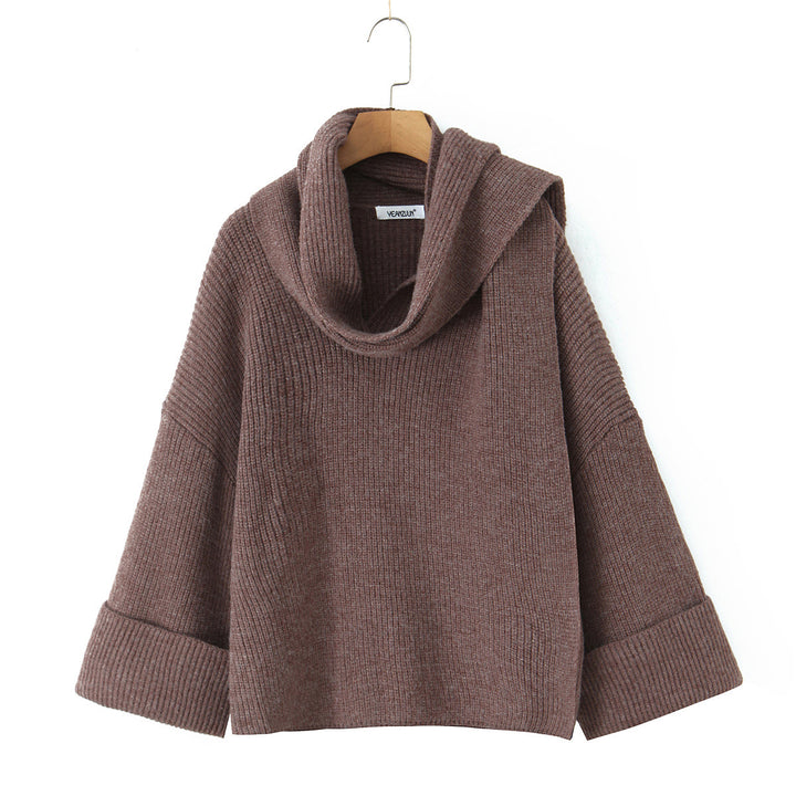 Damen Boxy-Cropped Grobstrick-Pullover mit voluminösem Schalkragen Echo Archiv