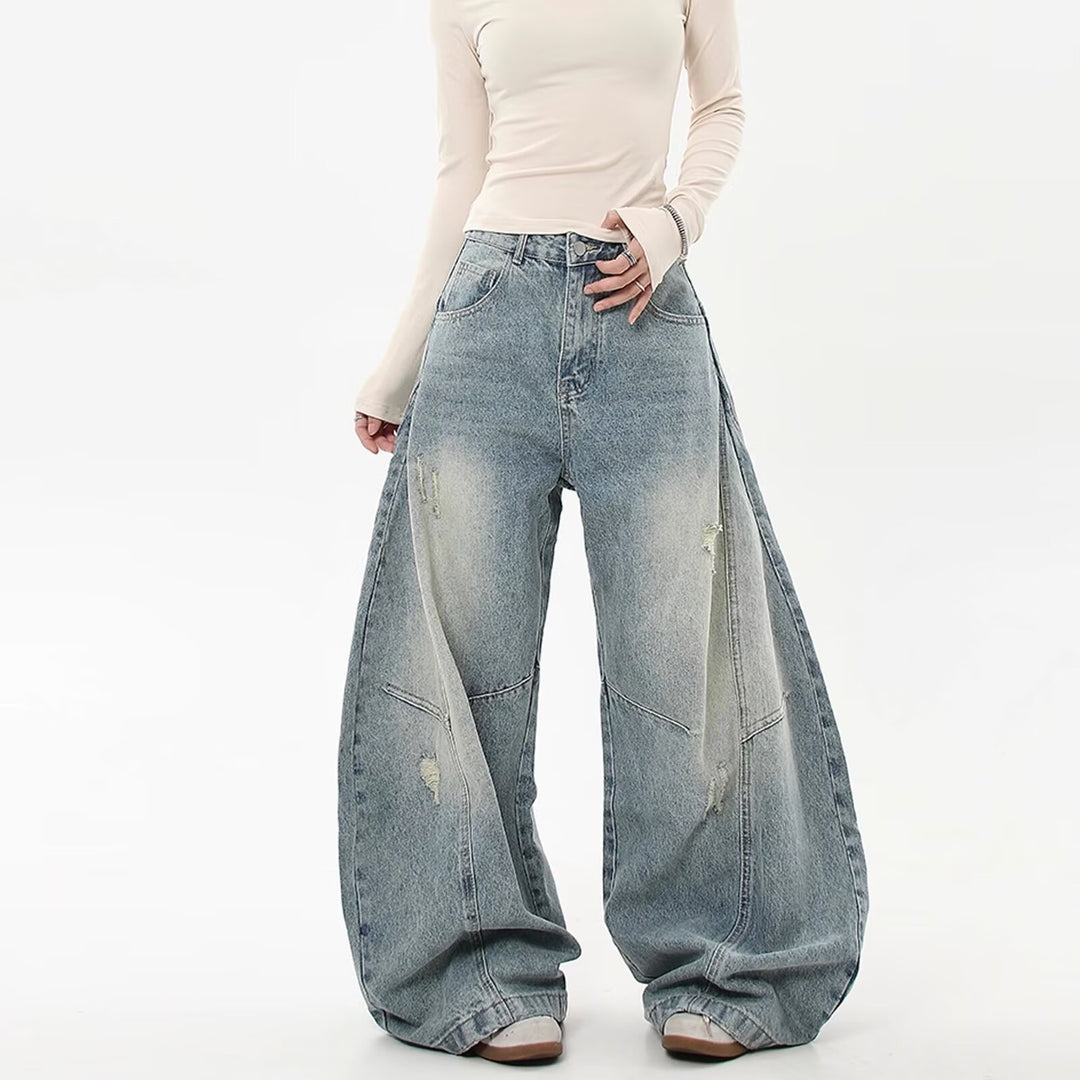 Damen Weitgeschnittene Denim-Hose mit Rissen Echo Archiv