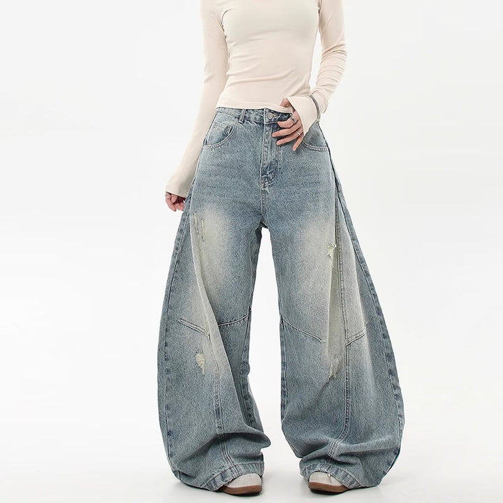 Damen Weitgeschnittene Denim-Hose mit Rissen Echo Archiv