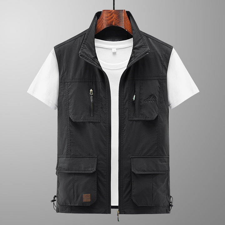 Herren Leichte Utility-Weste mit Stehkragen, Reißverschluss‑Front und Mehrfach‑Zip‑Taschen Echoarchiv