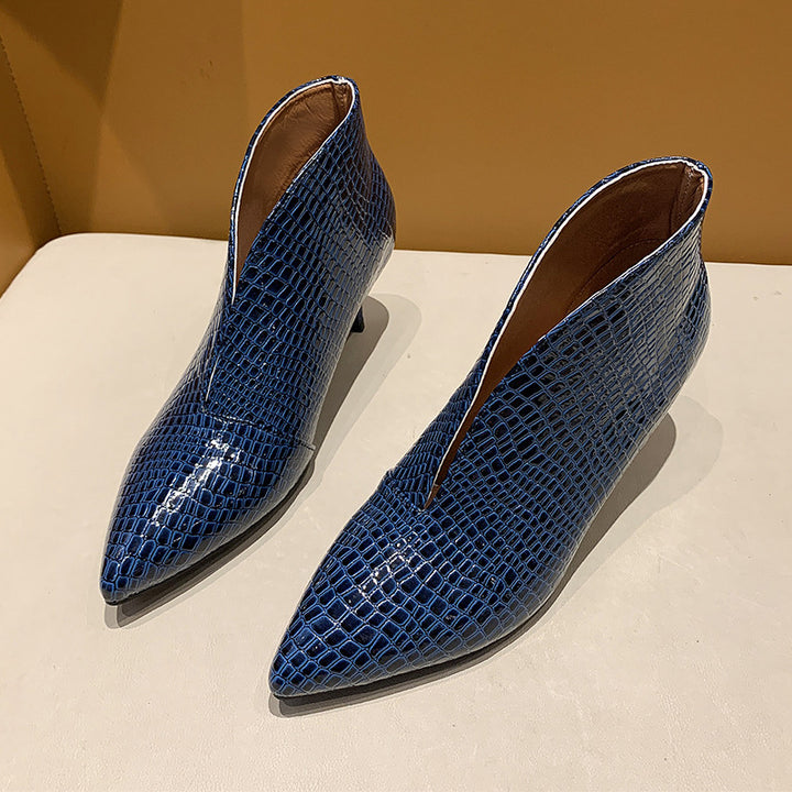 Damen nan spitze Stiefelette mit Krokoprägung und niedrigem Kittenabsatz Echo Archiv