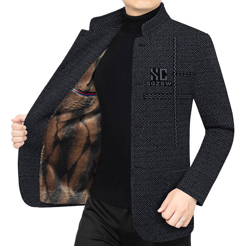 Herren Sakko-Cardigan mit wärmender Teddyfutter und Stehkragen – Taviero