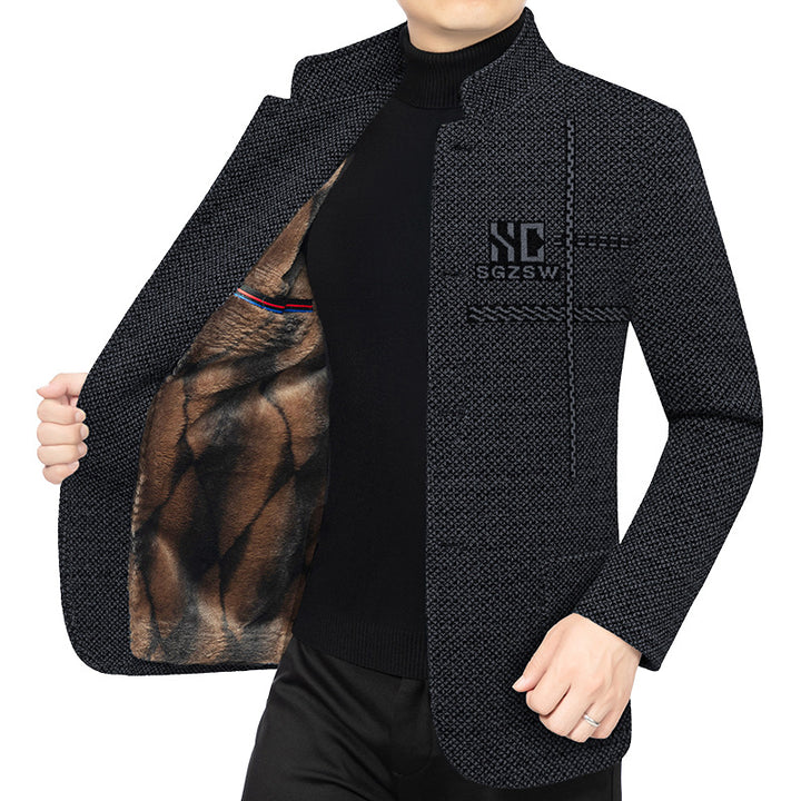 Herren Sakko-Cardigan mit wärmender Teddyfutter und Stehkragen – Taviero
