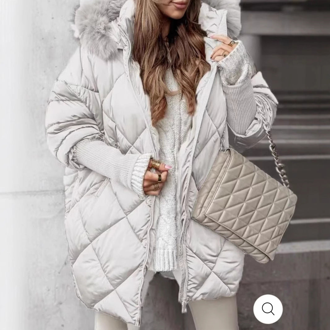 Damen nan weit geschnittener gesteppter Winterparka mit Kapuze Kunstpelzbesatz und Rippbündchen Echo Archiv