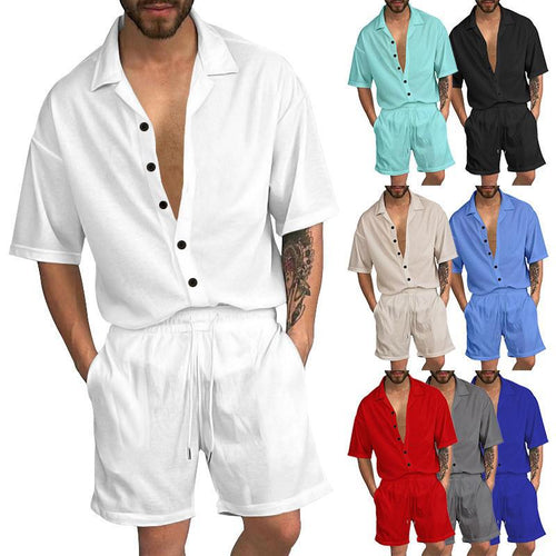Herren Freizeit-Set mit lässigem Kurzarmhemd und elastischen Shorts Echoarchiv
