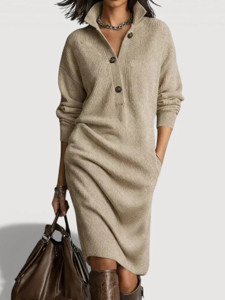 Damen Bequemes Strickkleid mit Knopfdetails