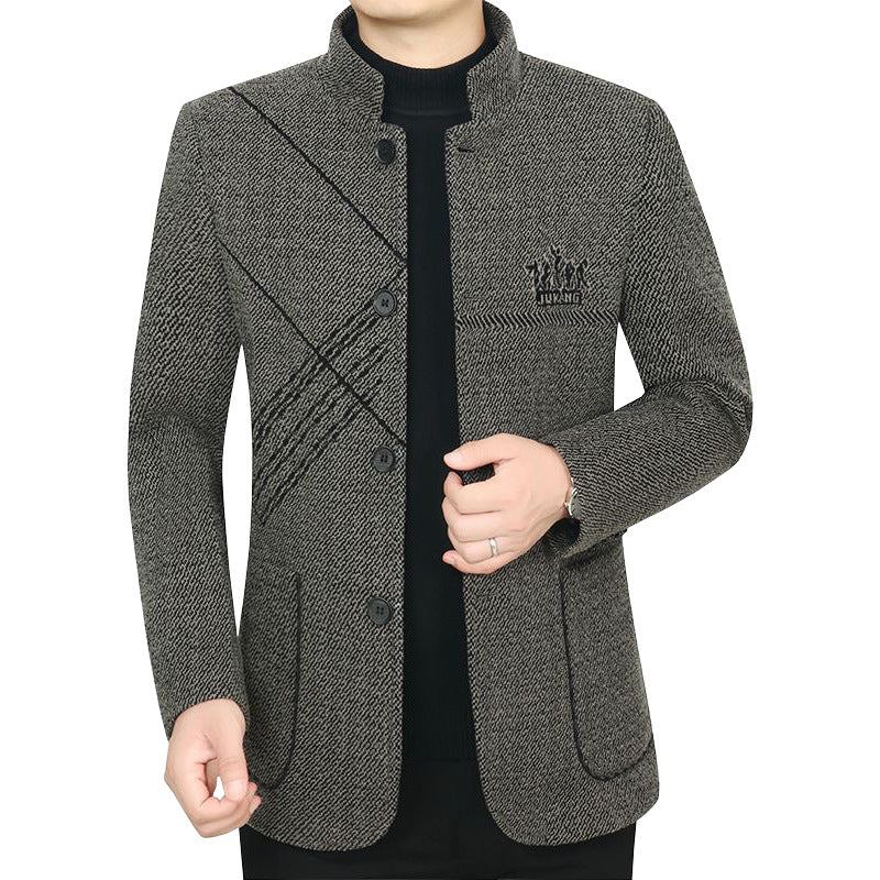 Herren Stehkragen-Mantel aus strukturierter Wollmischung mit schmaler Silhouette – Montevé