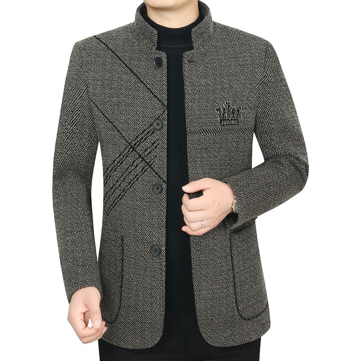 Herren Stehkragen-Mantel aus strukturierter Wollmischung mit schmaler Silhouette – Montevé