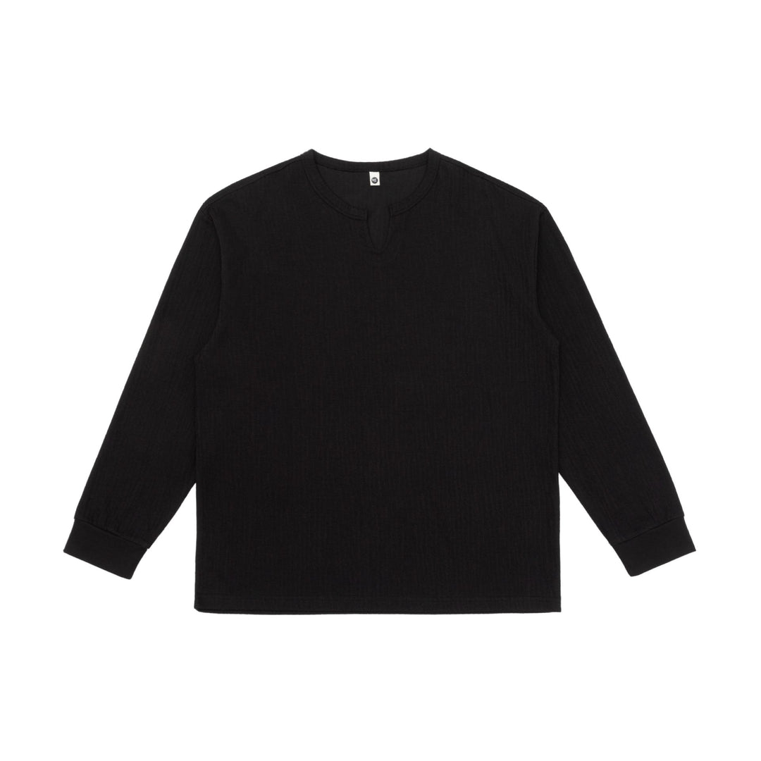 Unisex Leichtes Struktur-Langarmshirt mit Schlitzkragen und gerippten Bündchen Echoarchiv