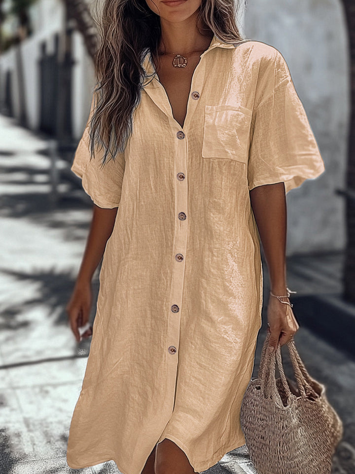 Damen Leinen Maxikleid mit eleganten Knopfdetails Echo Archiv