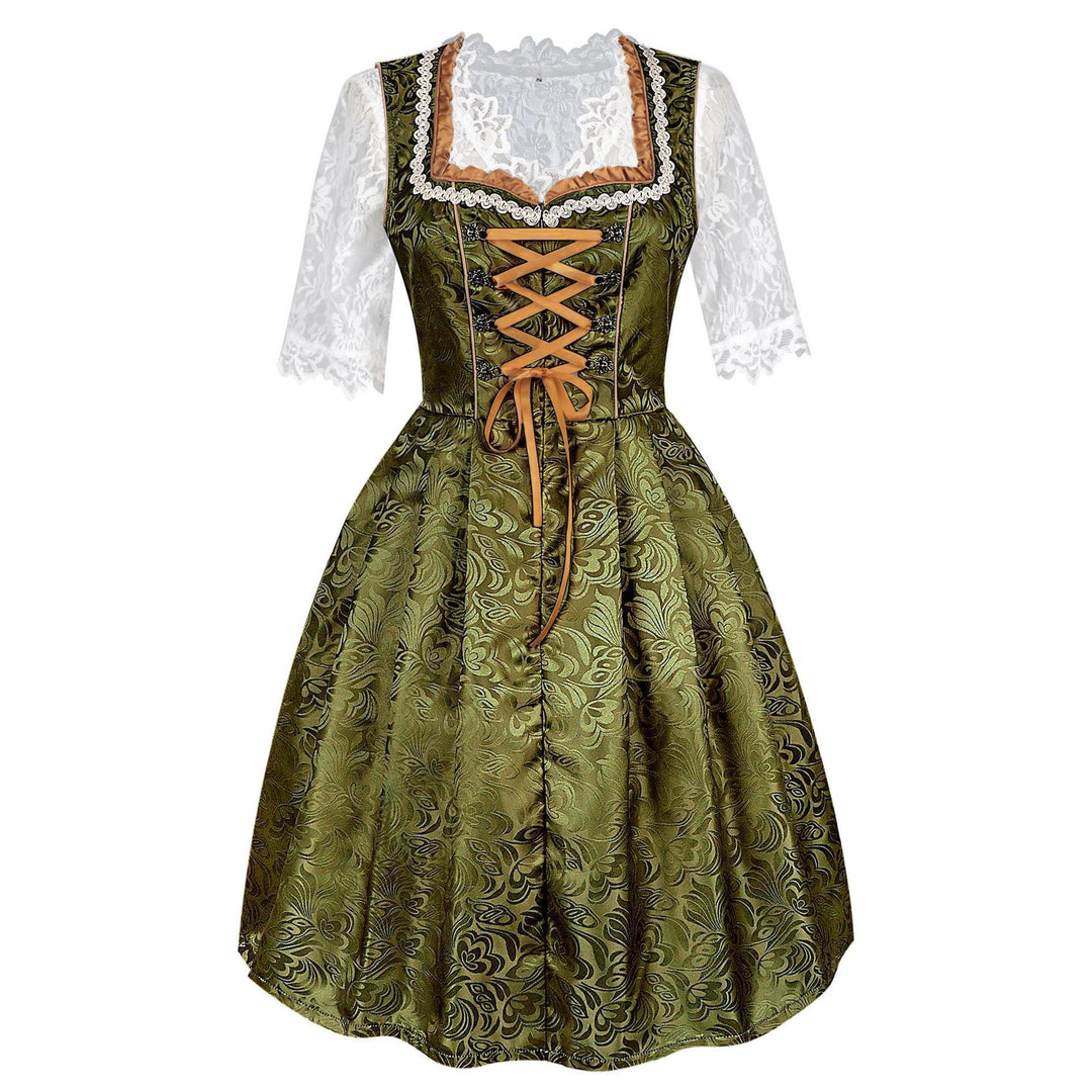 Damen nan traditionelles Dirndlkleid mit Spitzenbluse und bestickter Schürze Echo Archiv