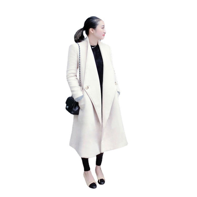 Damen Midilanger taillierter Wollmix-Longcoat mit Schalkragen, Eingrifftaschen und dezenten Zierknöpfen Echoarchiv
