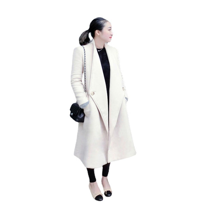 Damen Midilanger taillierter Wollmix-Longcoat mit Schalkragen, Eingrifftaschen und dezenten Zierknöpfen Echoarchiv