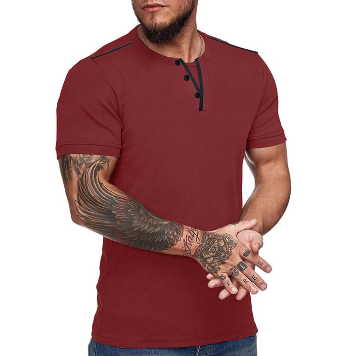 Herren Kurzarm Hemd mit modischem Henley-Ausschnitt und strukturiertem Design Echoarchiv