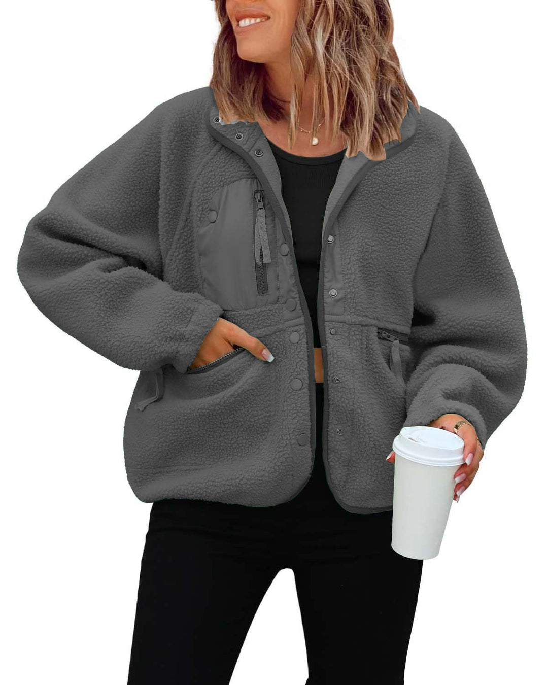 Damen kuschelige Fleecejacke mit praktischen Taschen Echoarchiv