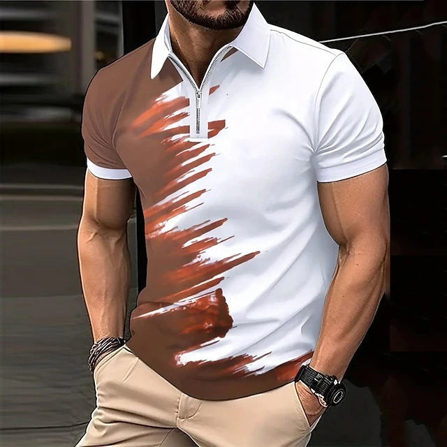 Herren modisches Kurzarm-Polohemd mit Zipper und kreativer Farbgestaltung Echoarchiv