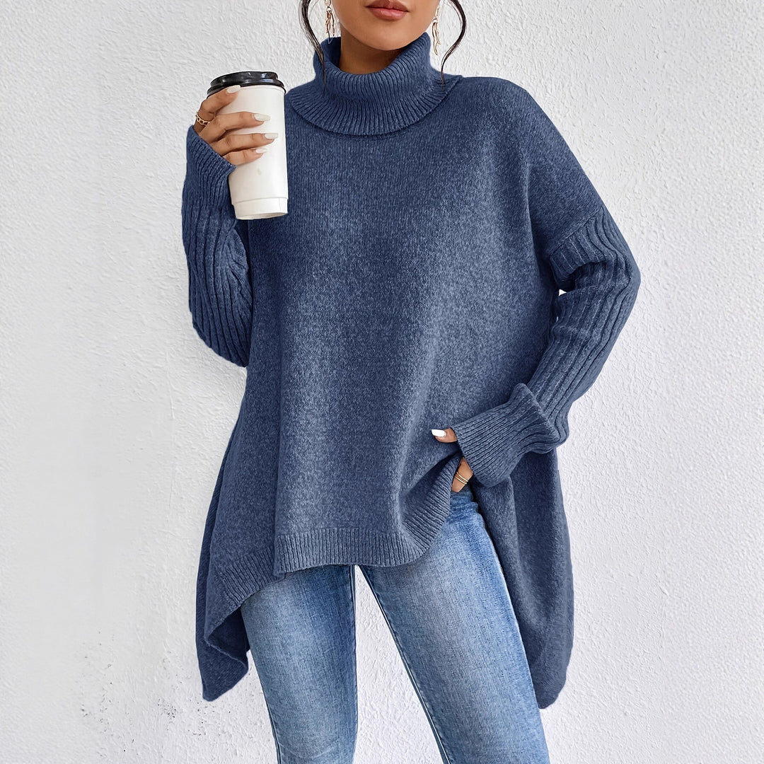 Damen nan Oversize Strickpullover mit hohem Rollkragen, gerippten Ärmeln und asymmetrischem Saum Echo Archiv