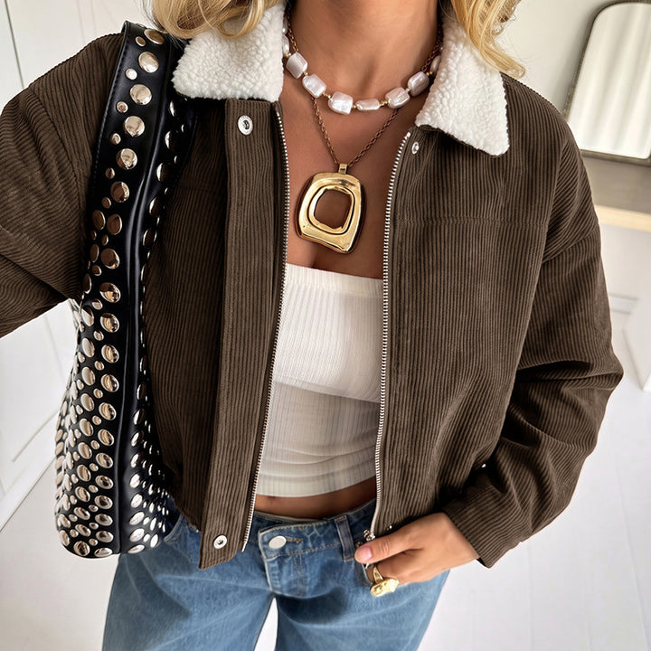 Damen Modische Cordjacke mit Fleecekragen Echo Archiv
